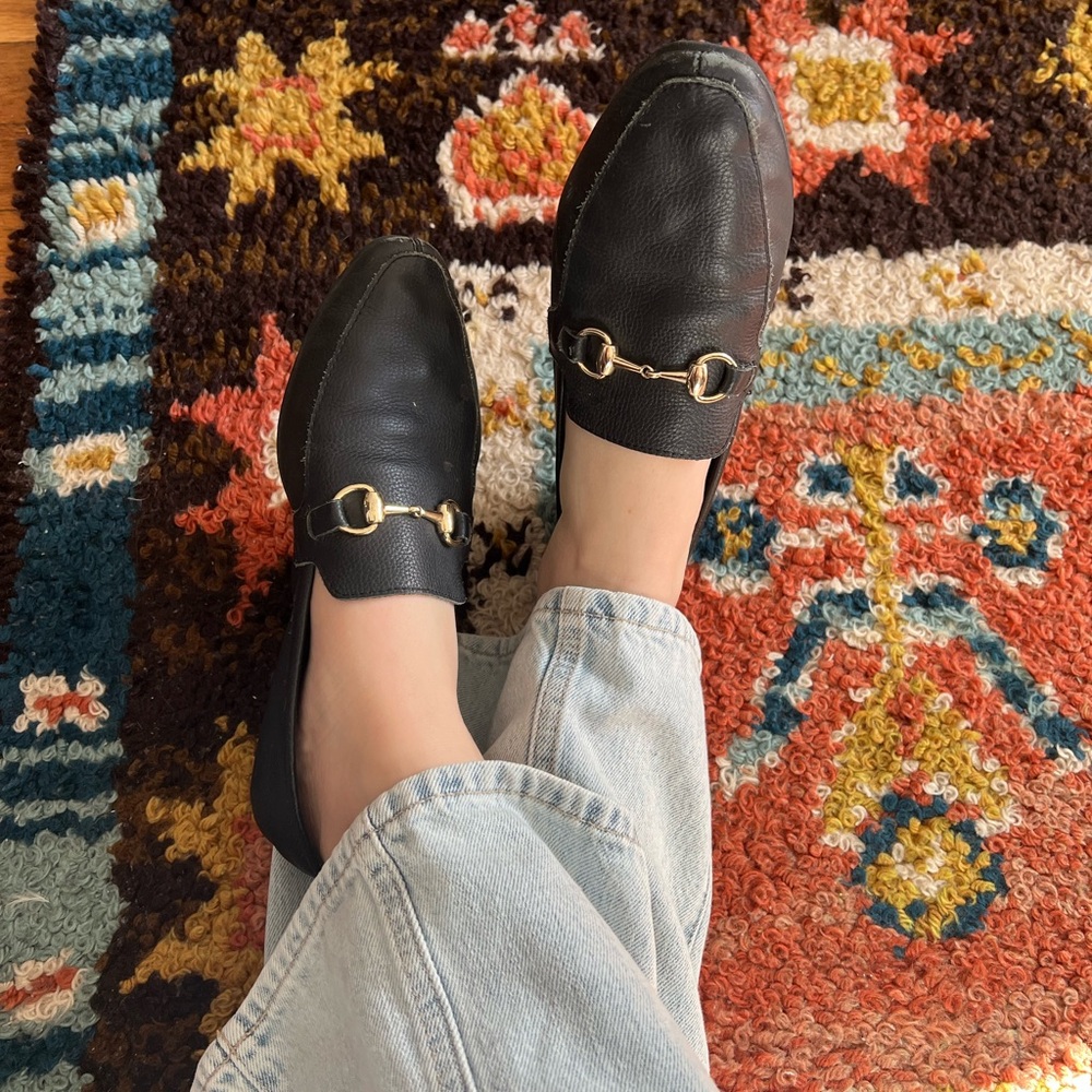 Women's Black Loafers with Gold Detail